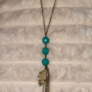 Turquoise and Gold Leaf Pendant Necklace